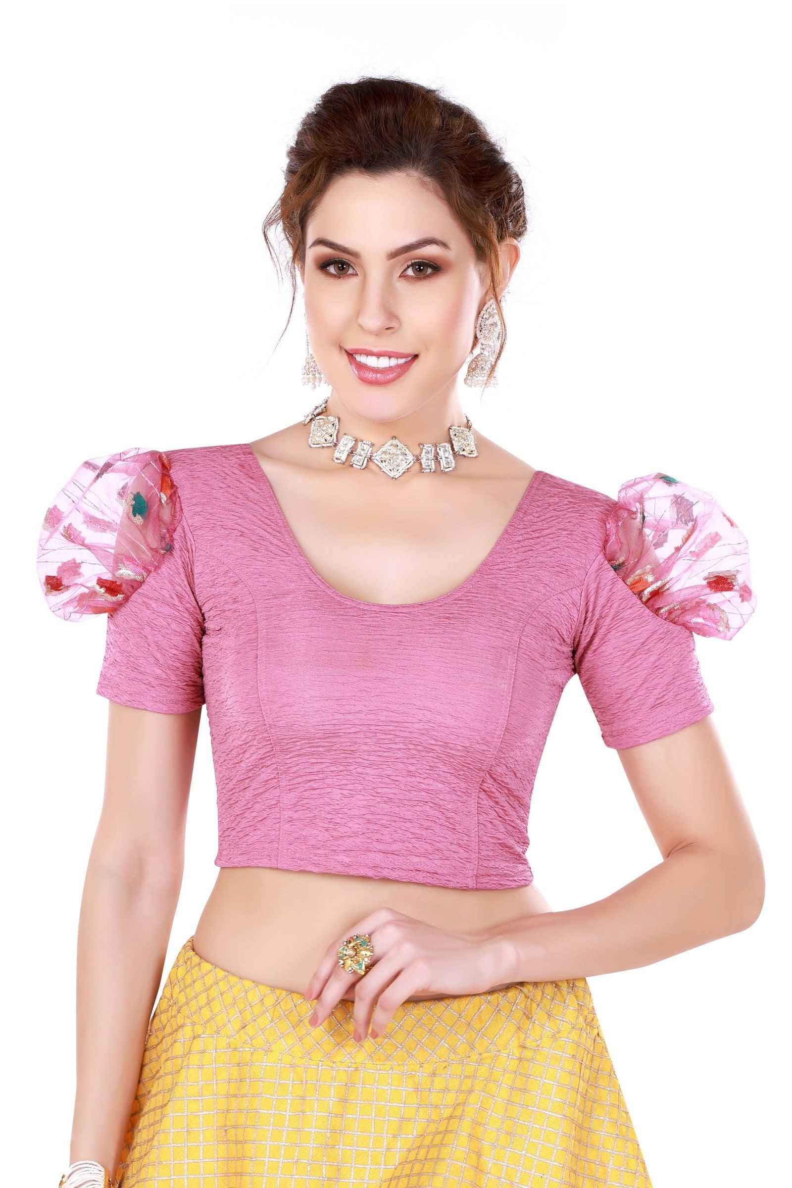 Stay On Trend: Finestfit Readymade Fancy Organza Balloon Sleeves Blouses for Women, Round Neckline, Style 6985