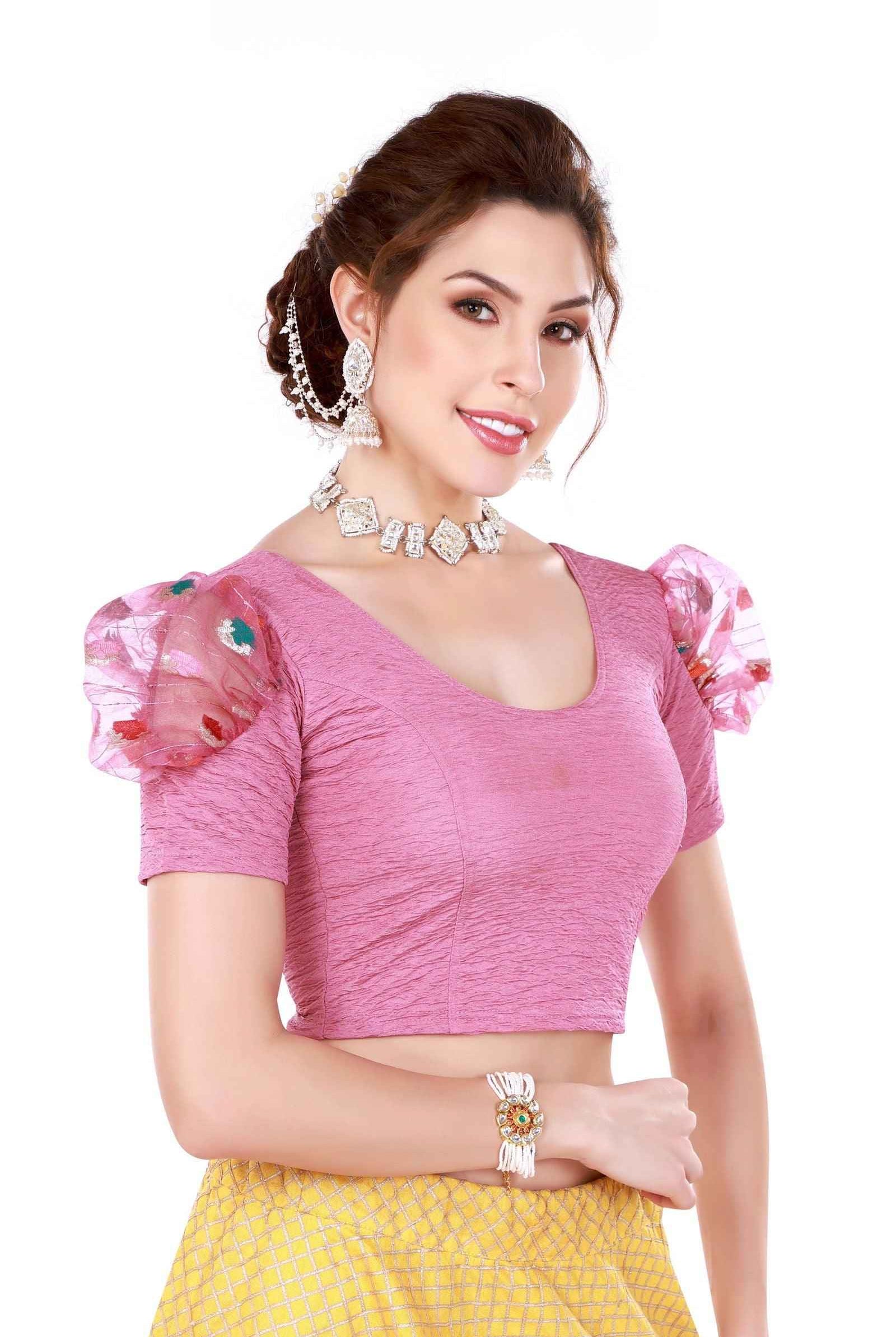 Stay On Trend: Finestfit Readymade Fancy Organza Balloon Sleeves Blouses for Women, Round Neckline, Style 6985