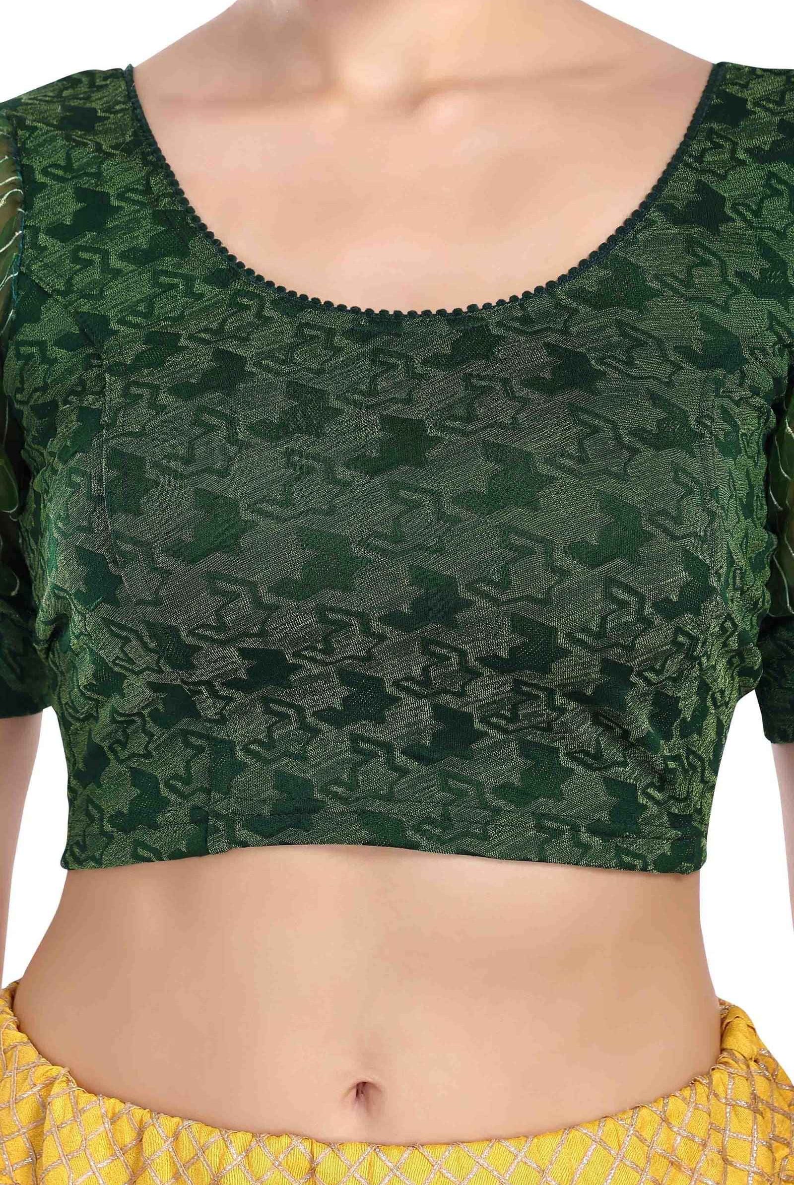 Stay On Trend with FinestFit Readymade Organza Puff Sleeves Blouse for Women, Round Neckline, Style 18153