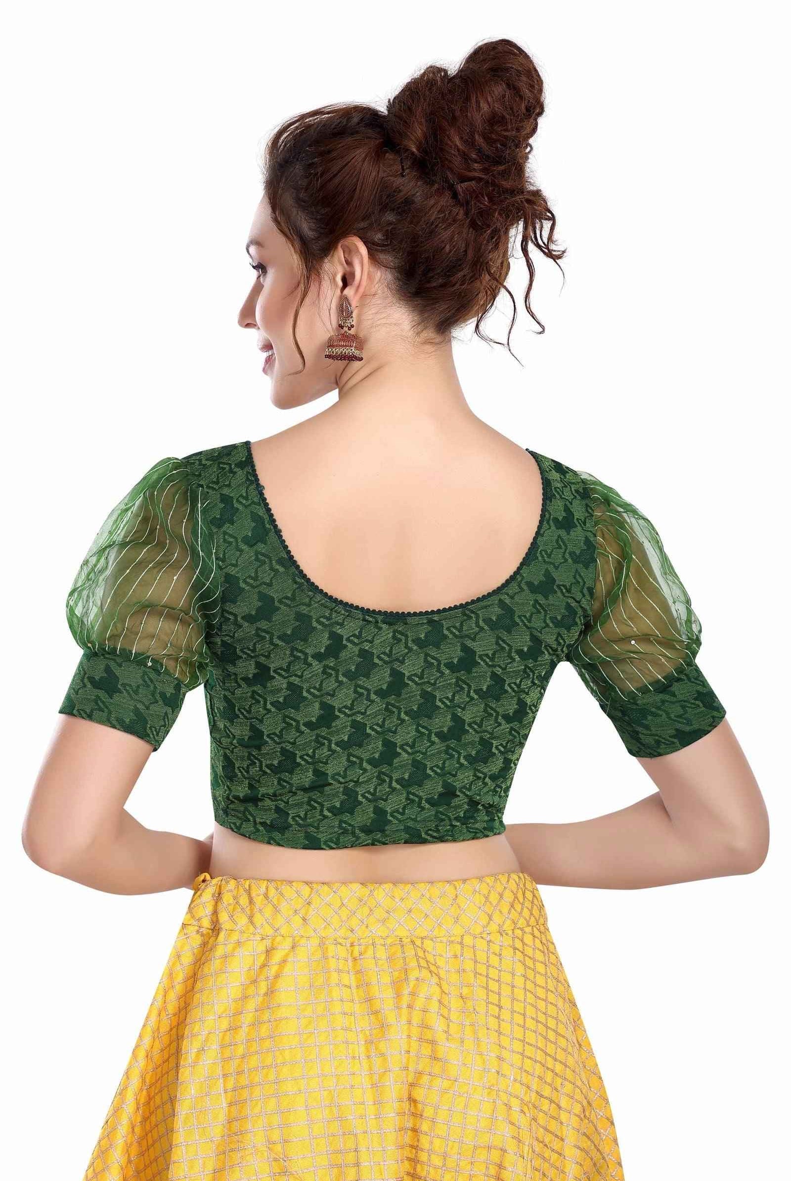 Stay On Trend with FinestFit Readymade Organza Puff Sleeves Blouse for Women, Round Neckline, Style 18153