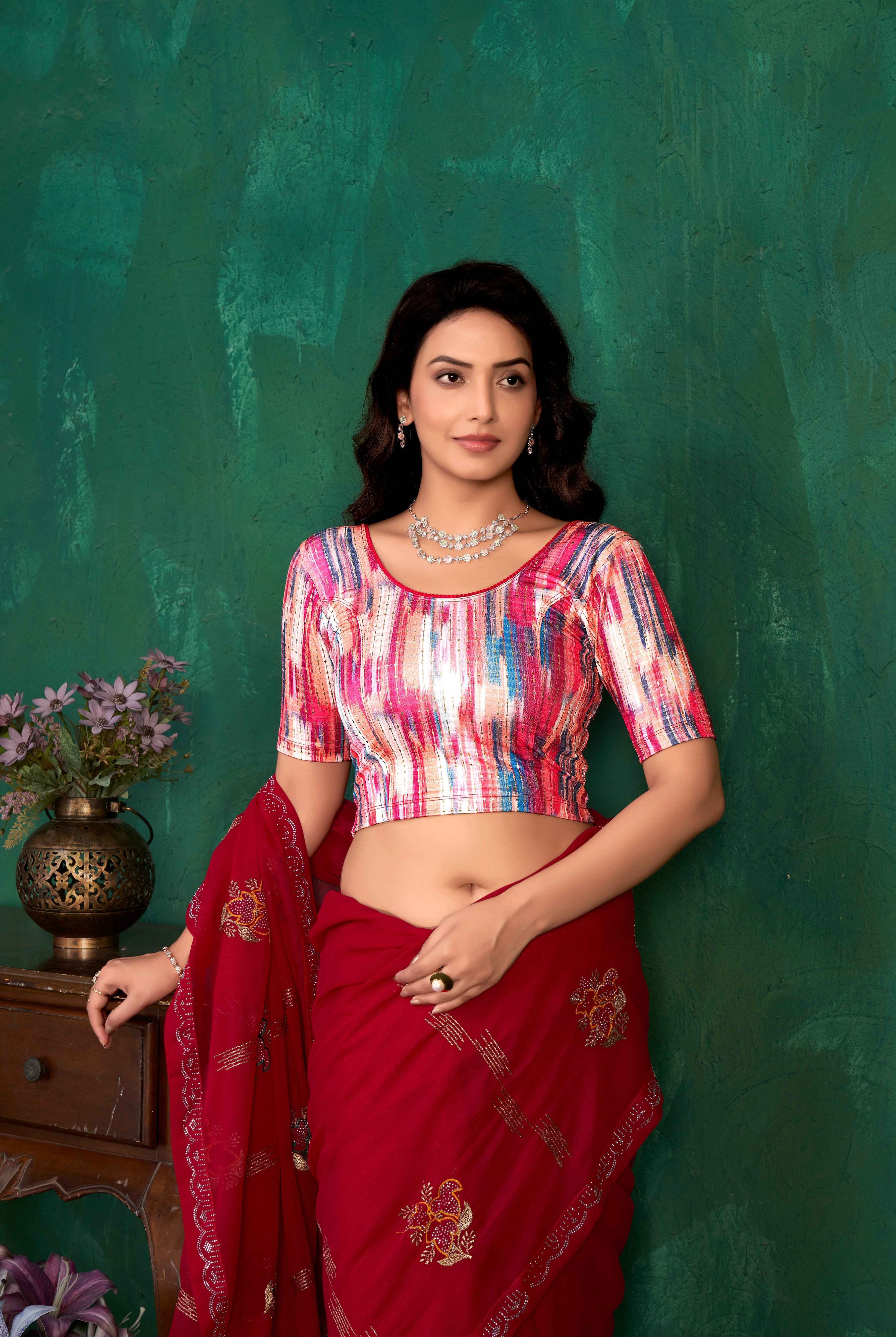 Stay On Trend: Latest Fashion Readymade Blouses for Women,round neckline ,elbow sleeves.20068