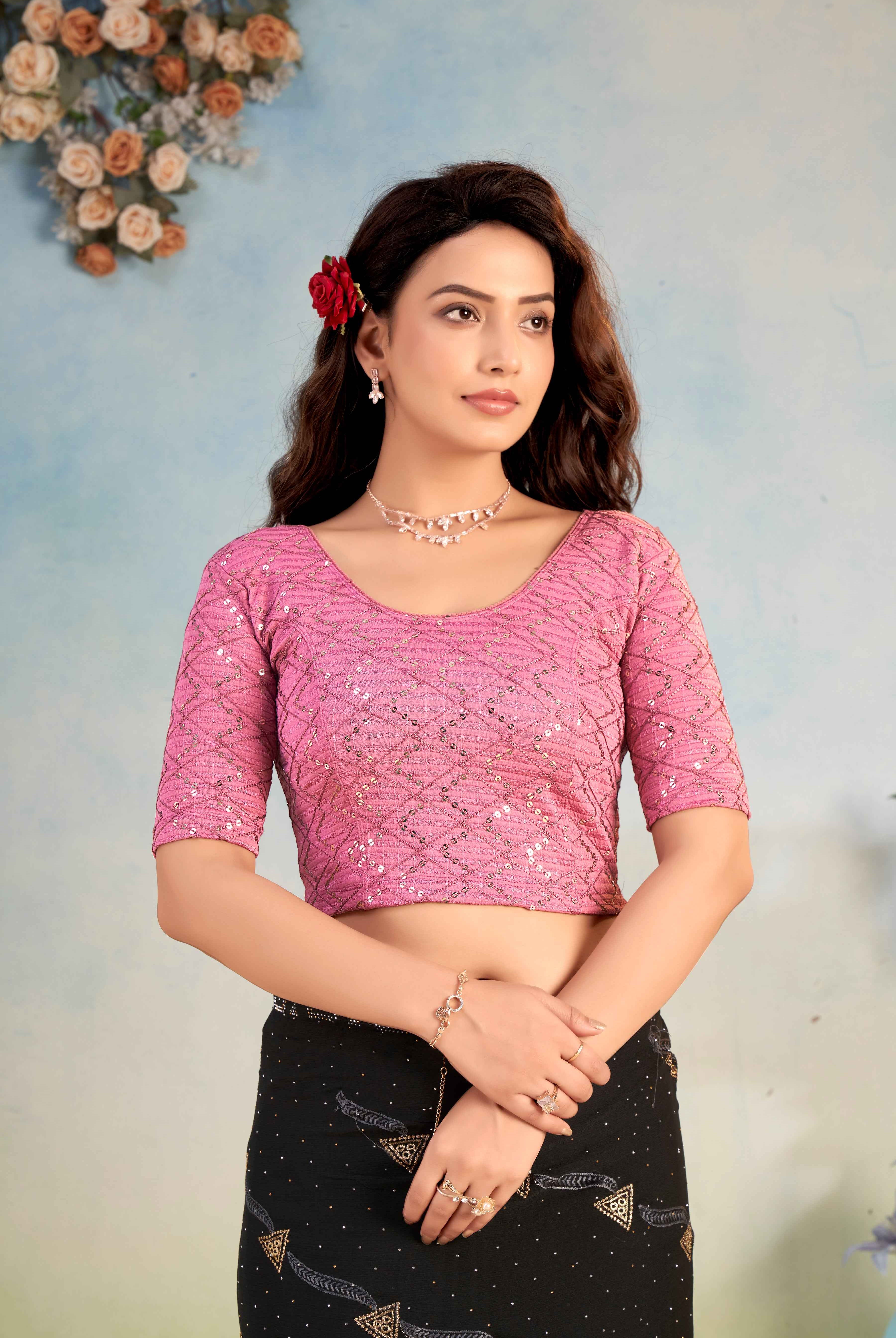 Stay On Trend: Latest Fashion Readymade Blouses for Women,round neckline ,elbow sleeves.29002