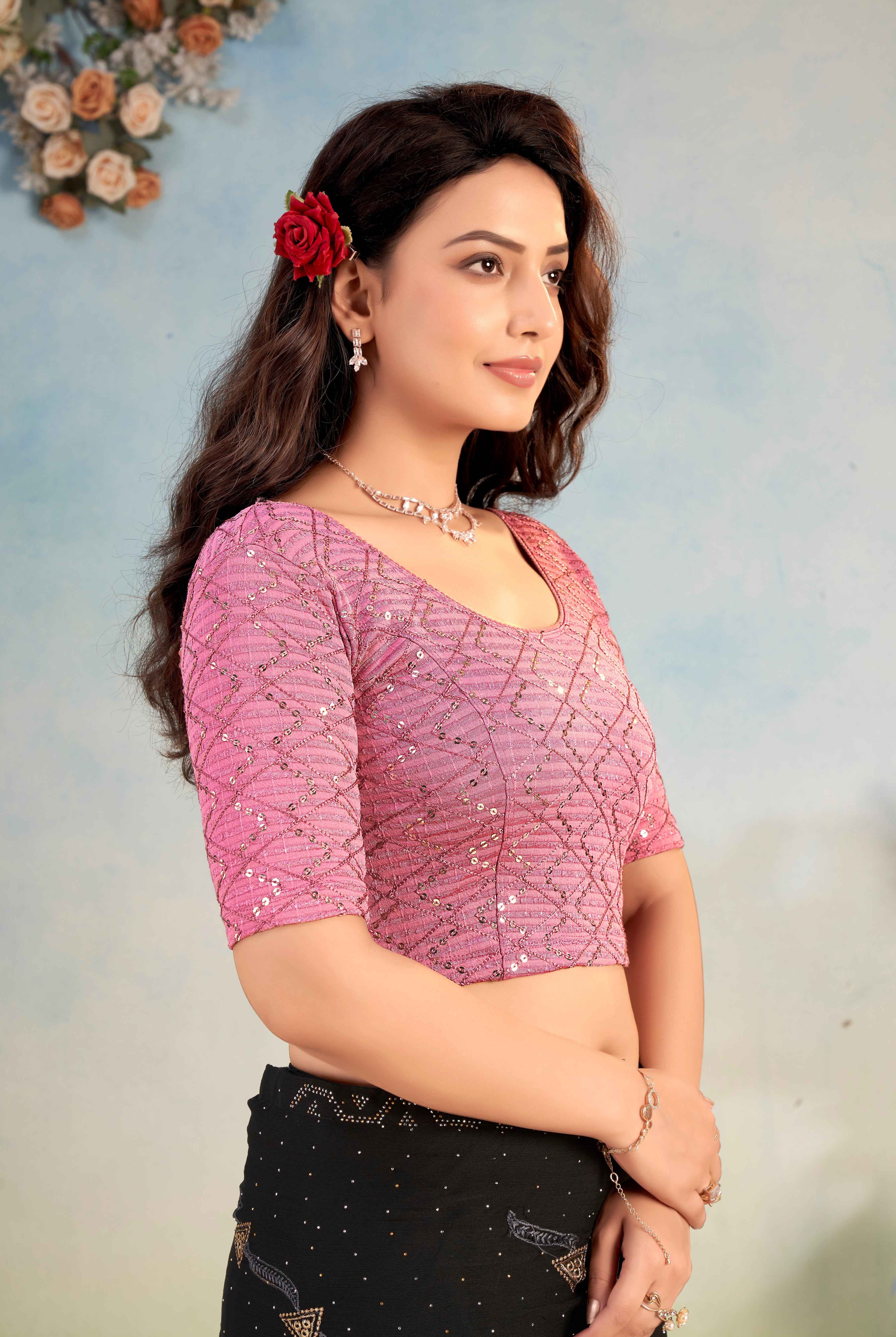 Stay On Trend: Latest Fashion Readymade Blouses for Women,round neckline ,elbow sleeves.29002