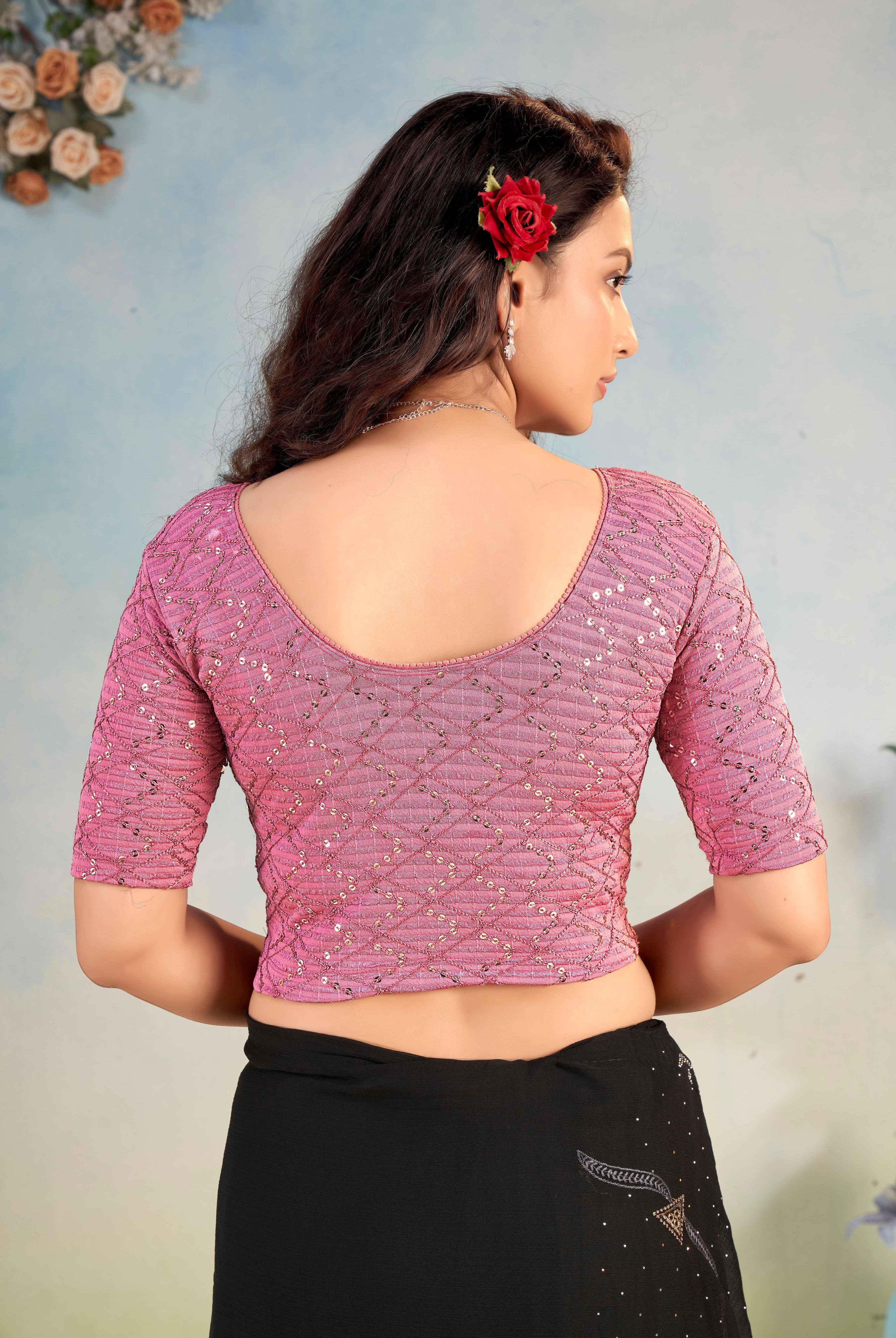 Stay On Trend: Latest Fashion Readymade Blouses for Women,round neckline ,elbow sleeves.29002