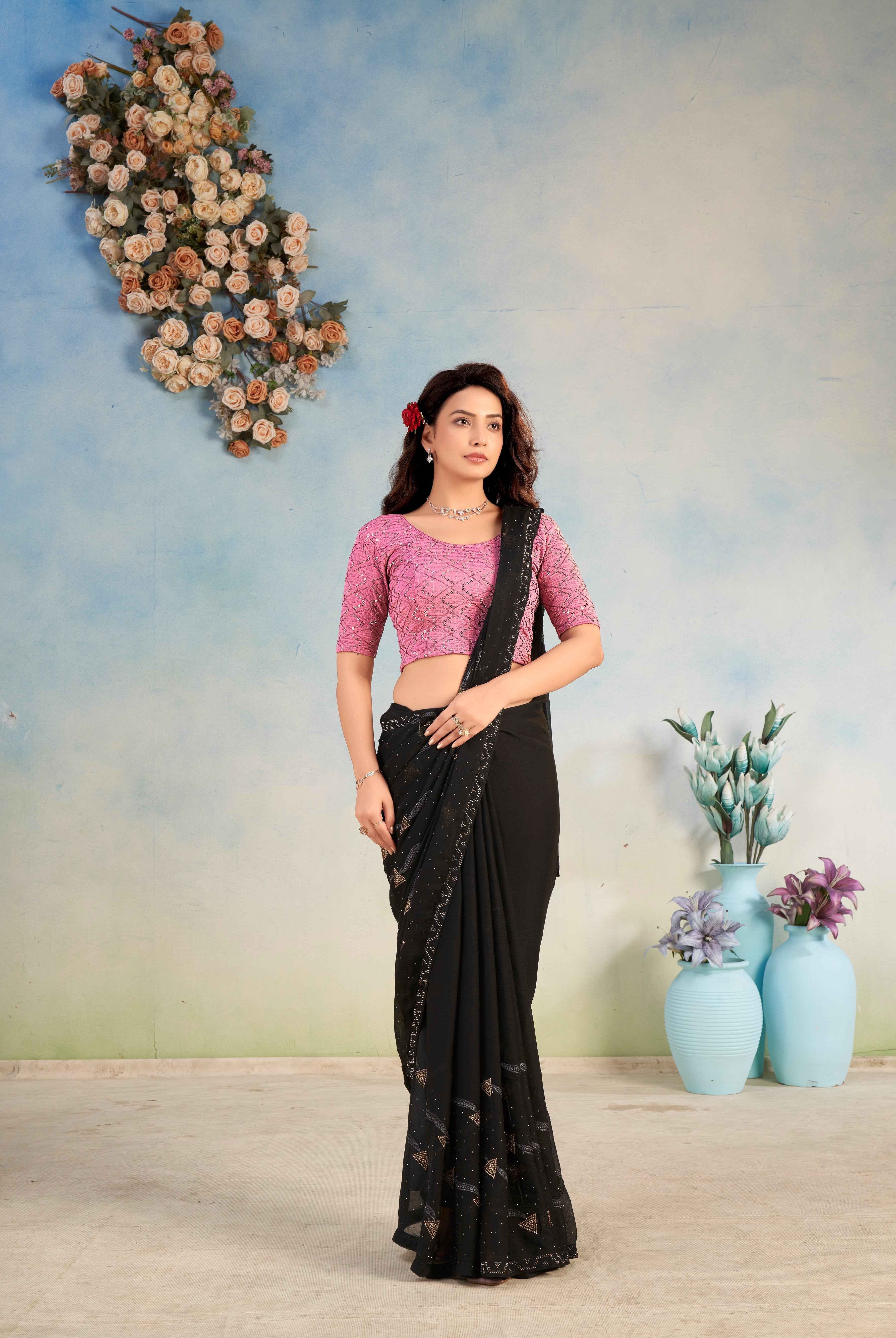 Stay On Trend: Latest Fashion Readymade Blouses for Women,round neckline ,elbow sleeves.29002