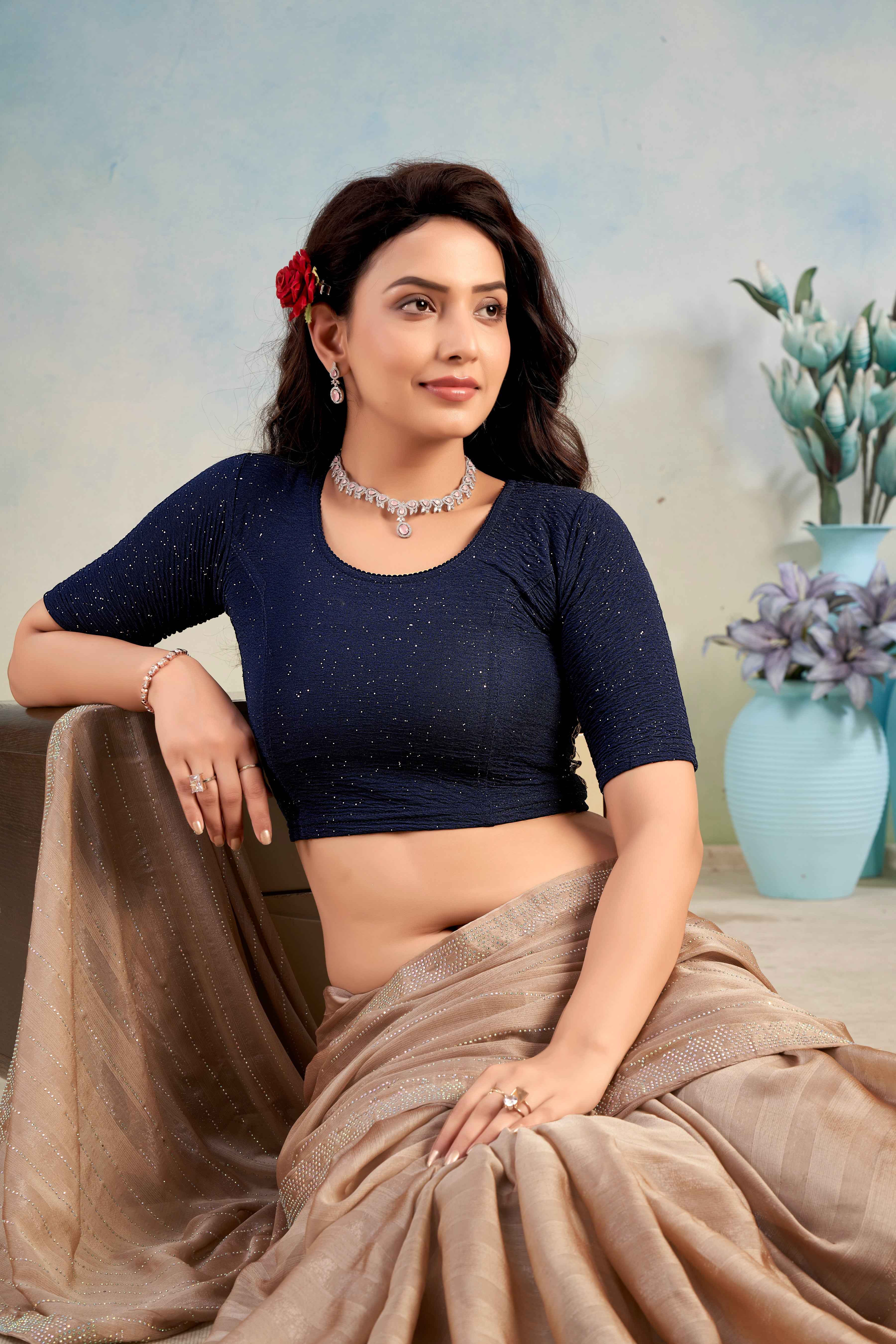 Stay On Trend: Latest Fashion Readymade Blouses for Women,round neckline,back embroidered .42015