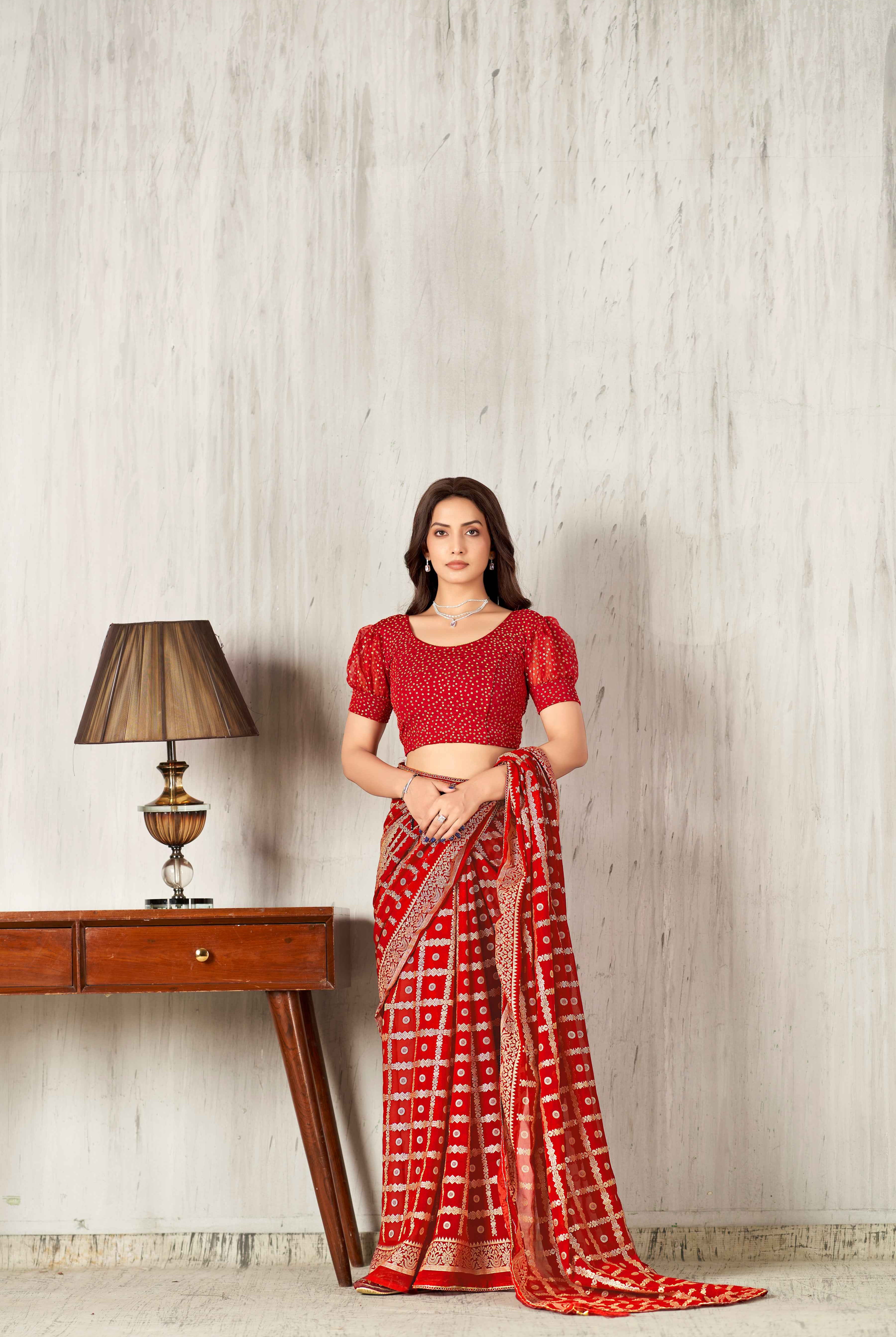 FINESTFIT Stay On Trend: Latest Fashion Readymade Blouses for Women,round neckline,sequinned style balloon cuff style sleeves.18021