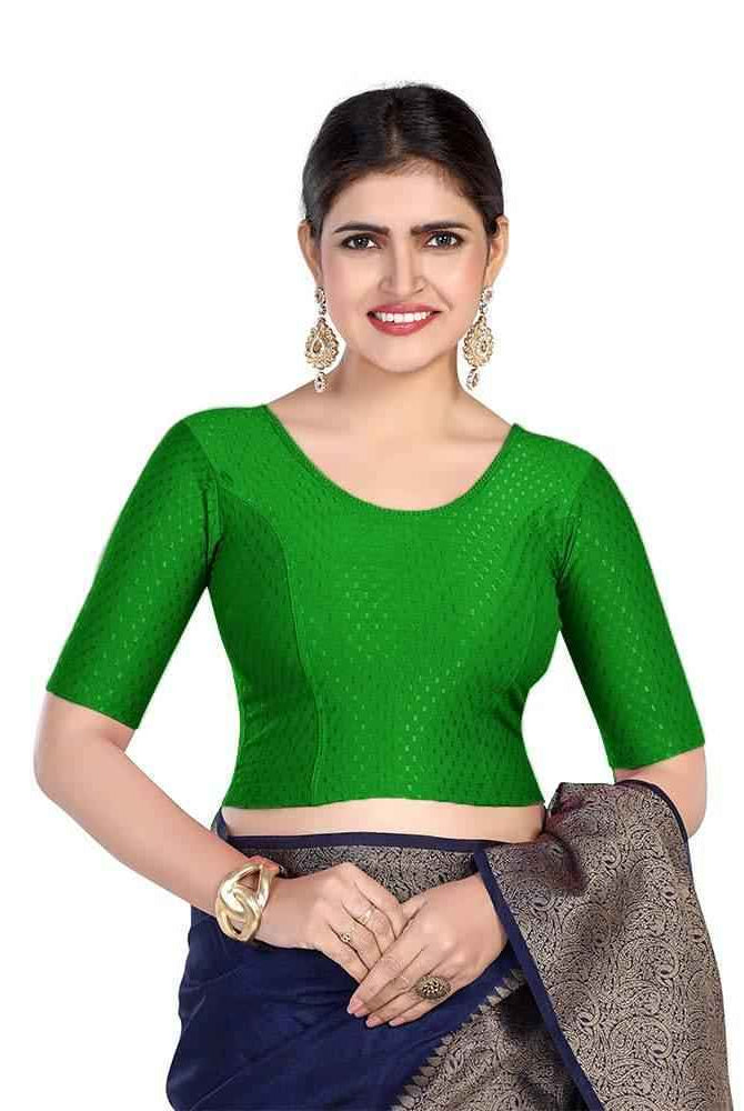 FINESTFIT 100% Cotton Fabric Stretchable Round Neck Elbow Sleeve Readymade Saree Blouse for Women - 4096 (Copy)