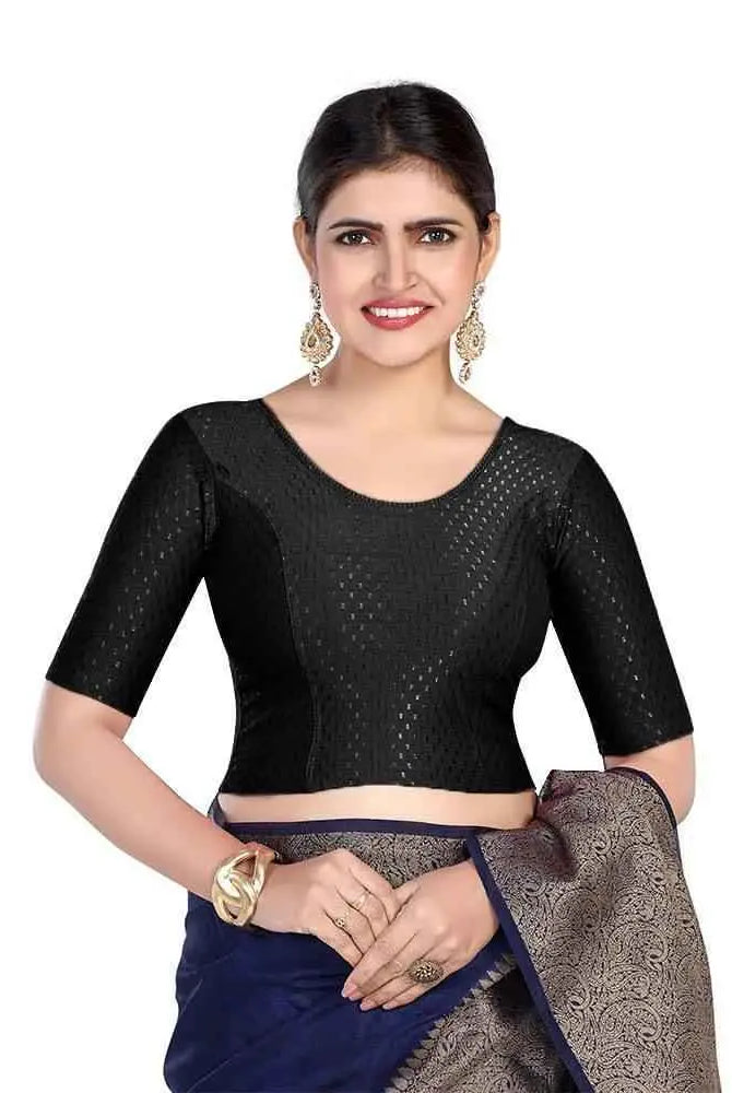 FINESTFIT 100% Cotton Fabric Stretchable Round Neck Elbow Sleeve Readymade Saree Blouse for Women - 4096 (Copy)