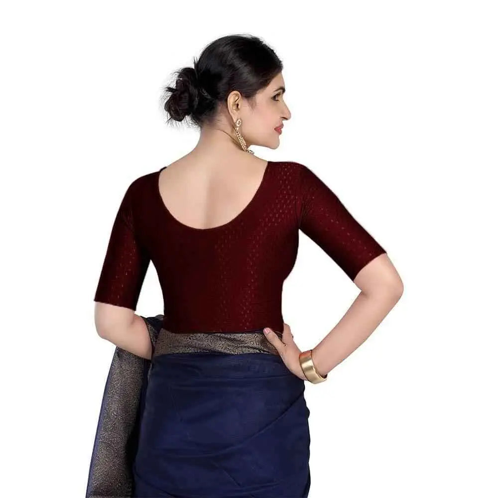 FINESTFIT 100% Cotton Fabric Stretchable Round Neck Elbow Sleeve Readymade Saree Blouse for Women - 4096 (Copy)