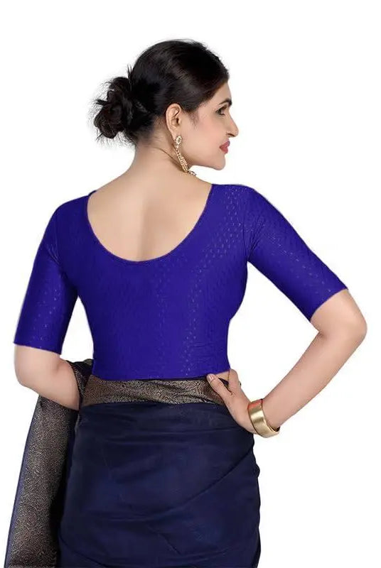 FINESTFIT Round Neck 100% Cotton Dobby Fabric Stretchable Elbow Sleeve Readymade Saree Blouse for Women.4096