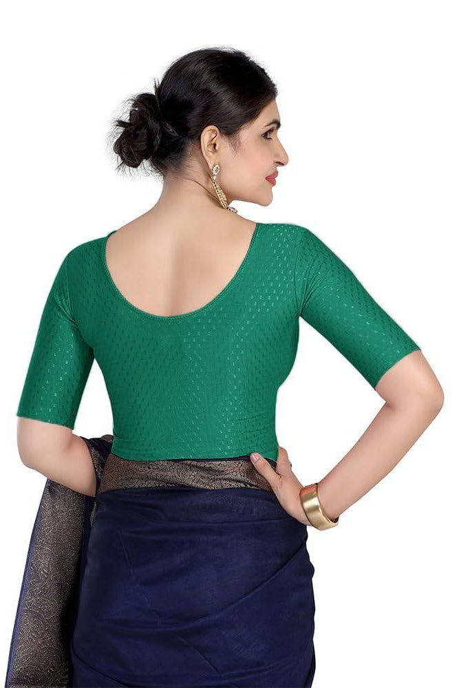 FINESTFIT Round Neck 100% Cotton Dobby Fabric Stretchable Elbow Sleeve Readymade Saree Blouse for Women.4096