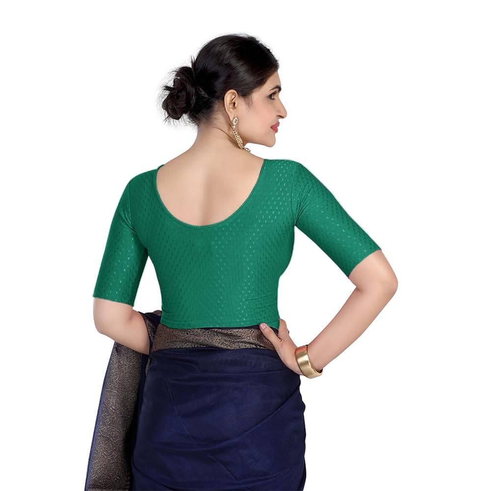 FINESTFIT Round Neck 100% Cotton Dobby Fabric Stretchable Elbow Sleeve Readymade Saree Blouse for Women.4096