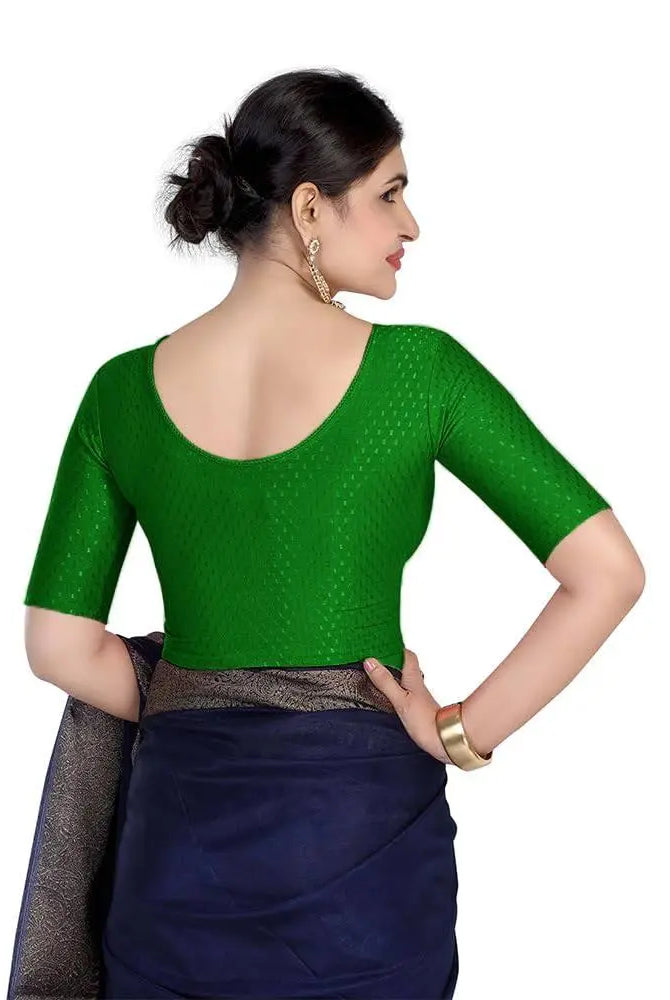 FINESTFIT Round Neck 100% Cotton Dobby Fabric Stretchable Elbow Sleeve Readymade Saree Blouse for Women.4096