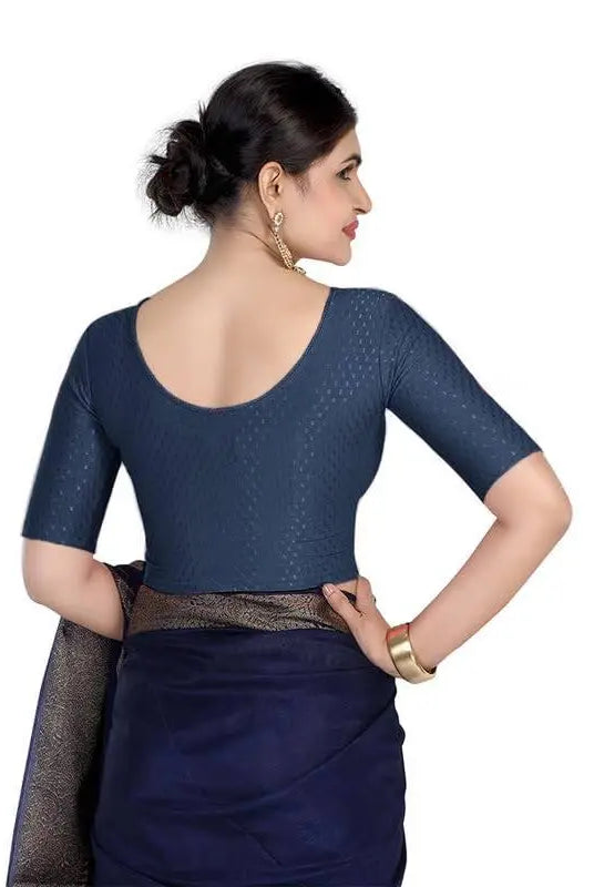 FINESTFIT Round Neck 100% Cotton Dobby Fabric Stretchable Elbow Sleeve Readymade Saree Blouse for Women.4096
