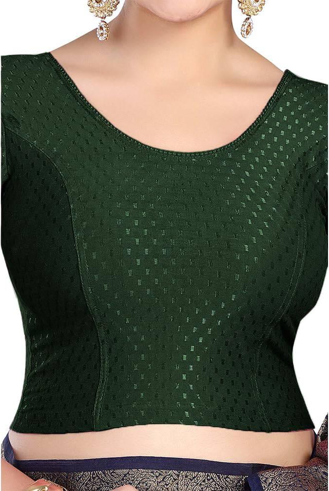 FINESTFIT Round Neck 100% Cotton Dobby Fabric Stretchable Elbow Sleeve Readymade Saree Blouse for Women.4096