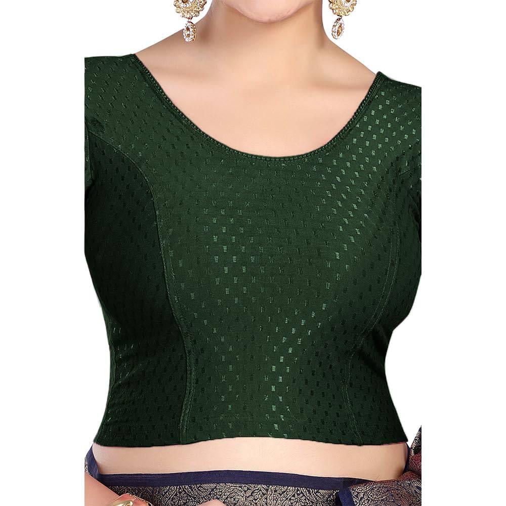 FINESTFIT Round Neck 100% Cotton Dobby Fabric Stretchable Elbow Sleeve Readymade Saree Blouse for Women.4096