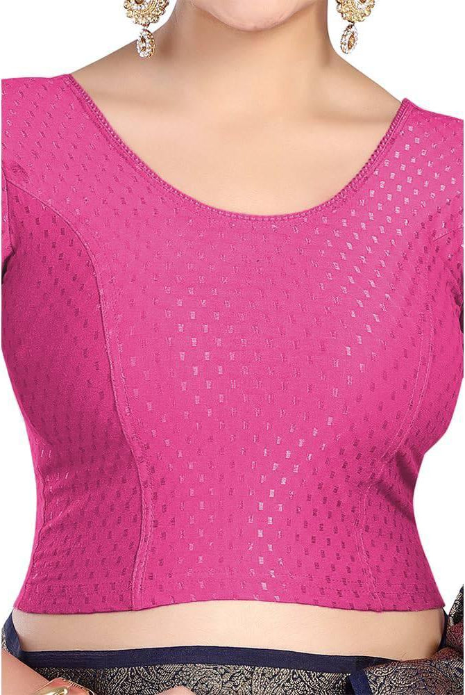 FINESTFIT Round Neck 100% Cotton Dobby Fabric Stretchable Elbow Sleeve Readymade Saree Blouse for Women.4096