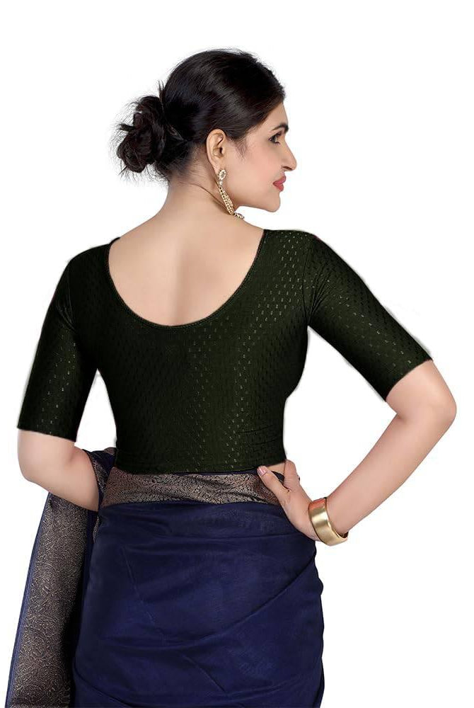FINESTFIT Round Neck 100% Cotton Dobby Fabric Stretchable Elbow Sleeve Readymade Saree Blouse for Women.4096