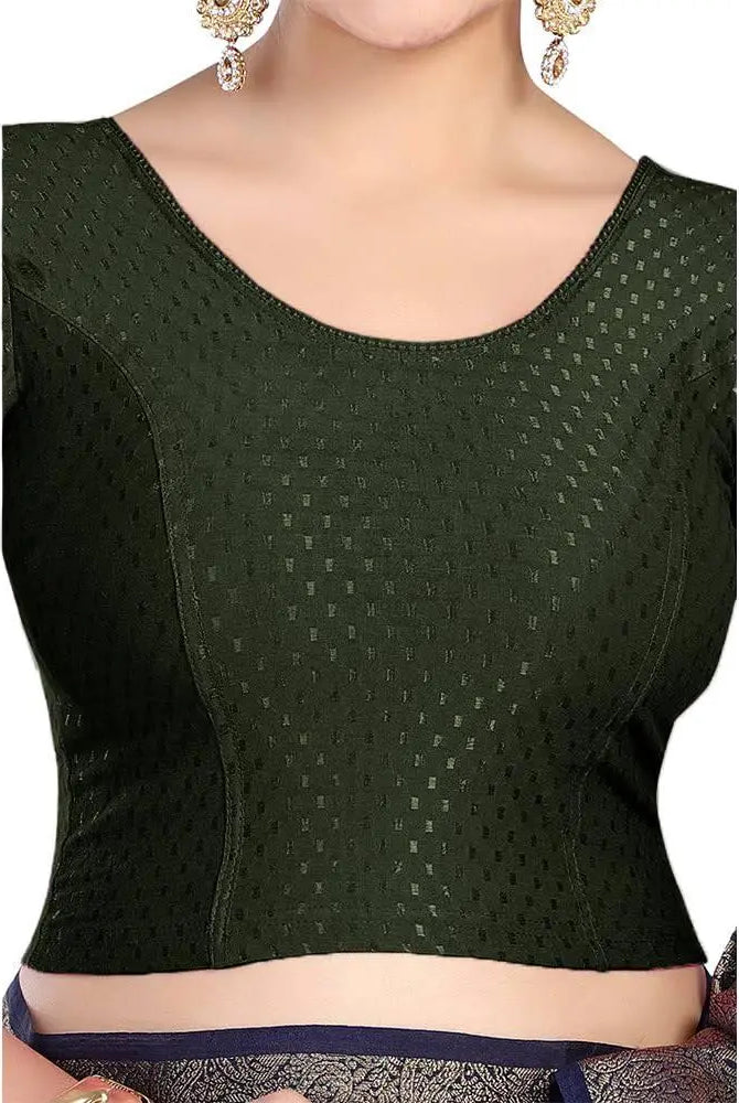 FINESTFIT Round Neck 100% Cotton Dobby Fabric Stretchable Elbow Sleeve Readymade Saree Blouse for Women.4096