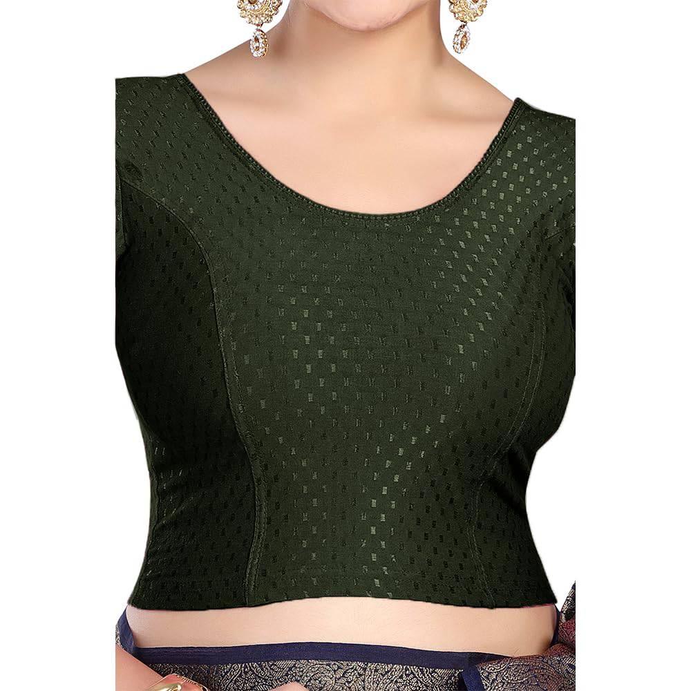 FINESTFIT Round Neck 100% Cotton Dobby Fabric Stretchable Elbow Sleeve Readymade Saree Blouse for Women.4096