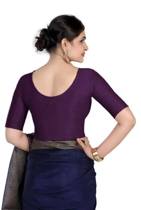FINESTFIT Round Neck 100% Cotton Dobby Fabric Stretchable Elbow Sleeve Readymade Saree Blouse for Women.4096