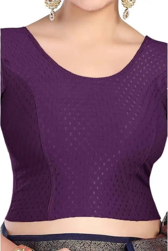 FINESTFIT Round Neck 100% Cotton Dobby Fabric Stretchable Elbow Sleeve Readymade Saree Blouse for Women.4096