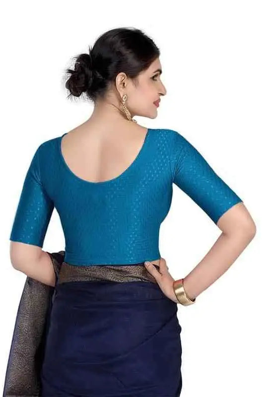 FINESTFIT 100% Cotton Fabric Stretchable Round Neck Elbow Sleeve Readymade Saree Blouse for Women - 4096 (Copy)