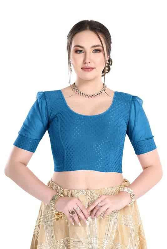 FINESTFIT Readymade Organza Balloon Sleeves Blouse for Women - 100% Cotton Dobby, Round Neckline, Latest Fashion 4520