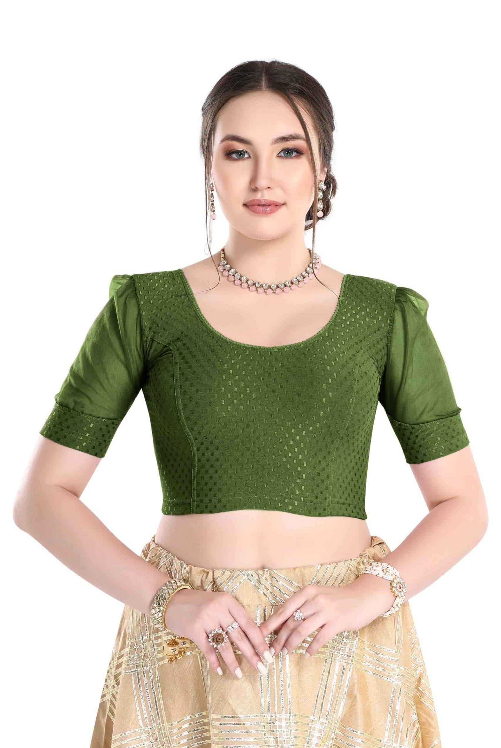 FINESTFIT Readymade Organza Balloon Sleeves Blouse for Women - 100% Cotton Dobby, Round Neckline, Latest Fashion 4520