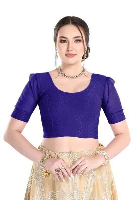 FINESTFIT Readymade Organza Balloon Sleeves Blouse for Women - 100% Cotton Dobby, Round Neckline, Latest Fashion 4520