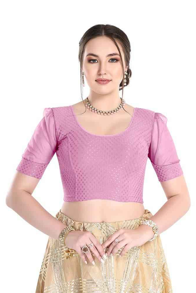 FINESTFIT Readymade Organza Balloon Sleeves Blouse for Women - 100% Cotton Dobby, Round Neckline, Latest Fashion 4520