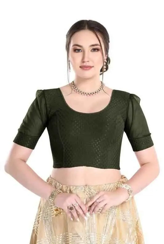 FINESTFIT Readymade Organza Balloon Sleeves Blouse for Women - 100% Cotton Dobby, Round Neckline, Latest Fashion 4520