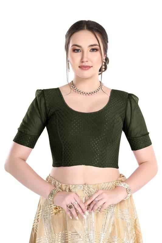 FINESTFIT Readymade Organza Balloon Sleeves Blouse for Women - 100% Cotton Dobby, Round Neckline, Latest Fashion 4520