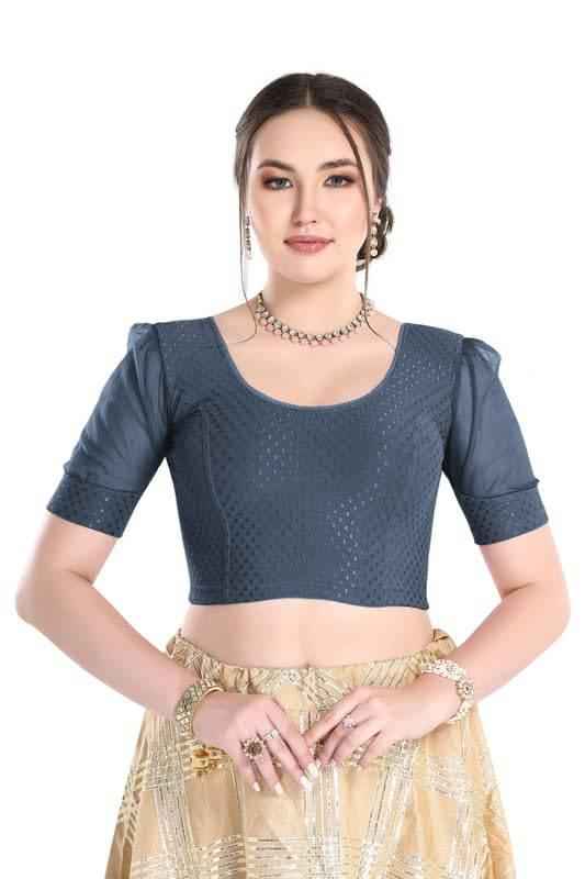 FINESTFIT Readymade Organza Balloon Sleeves Blouse for Women - 100% Cotton Dobby, Round Neckline, Latest Fashion 4520