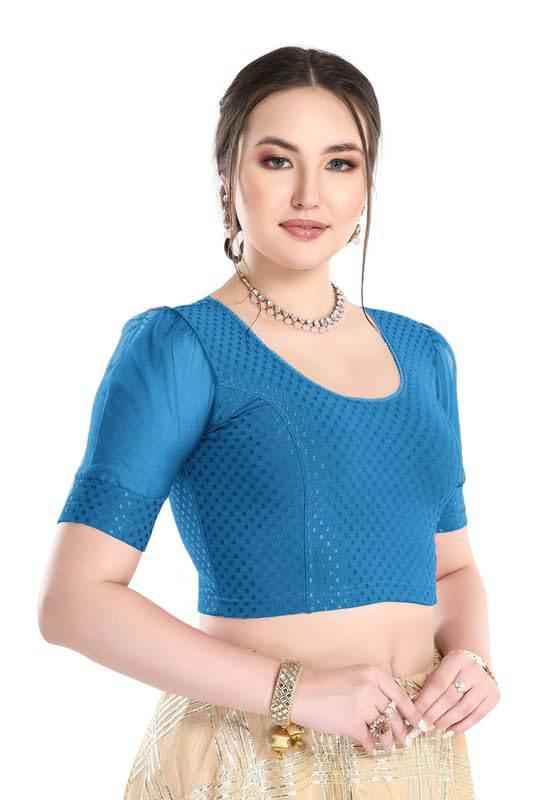 FINESTFIT Readymade Organza Balloon Sleeves Blouse for Women - 100% Cotton Dobby, Round Neckline, Latest Fashion 4520