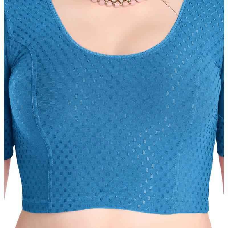 FINESTFIT Readymade Organza Balloon Sleeves Blouse for Women - 100% Cotton Dobby, Round Neckline, Latest Fashion 4520