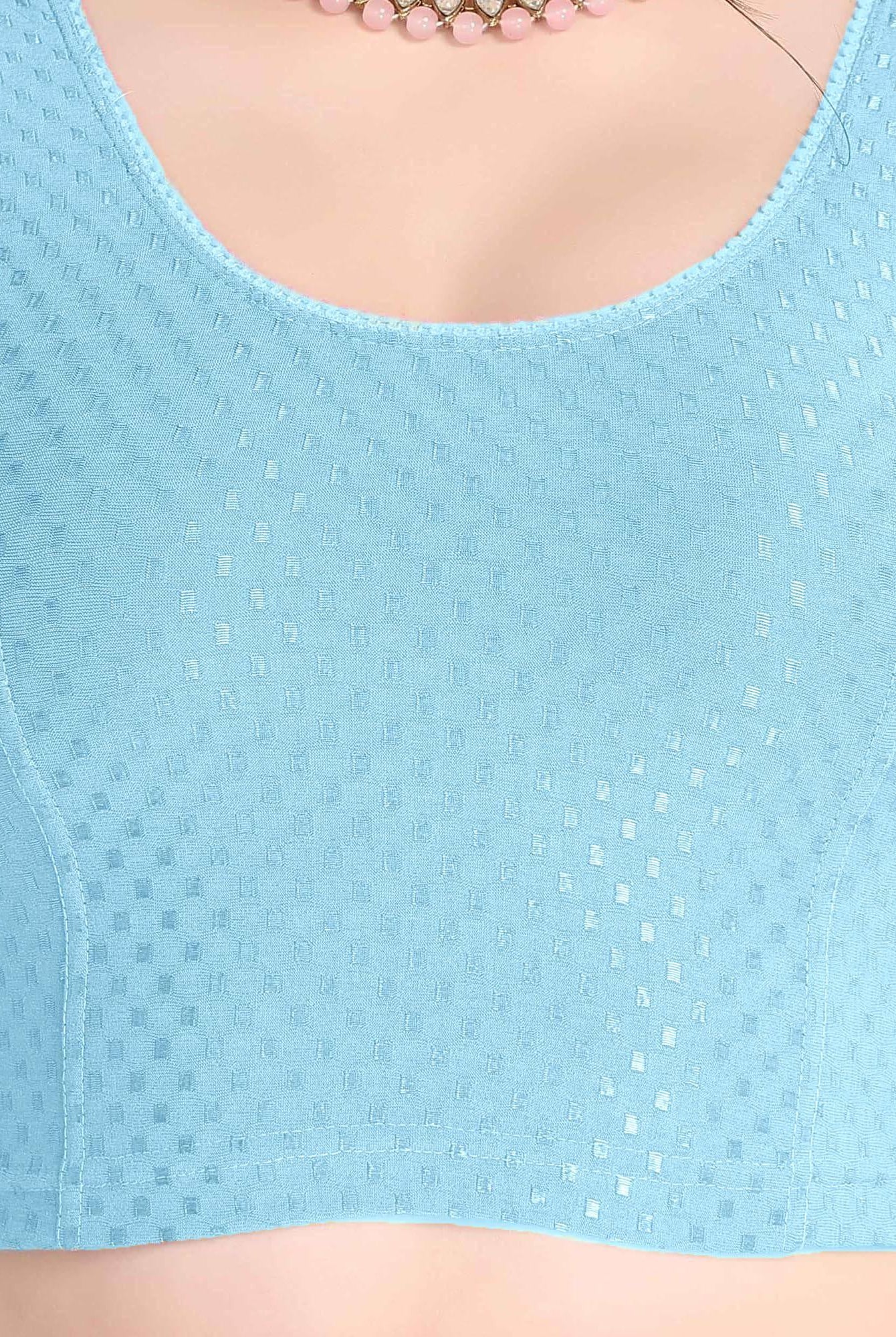 FINESTFIT Stay On Trend Latest Fashion 100% Cotton Dobby Readymade Blouses for Women,Round Neckline with Organza Balloon Sleeves.4520