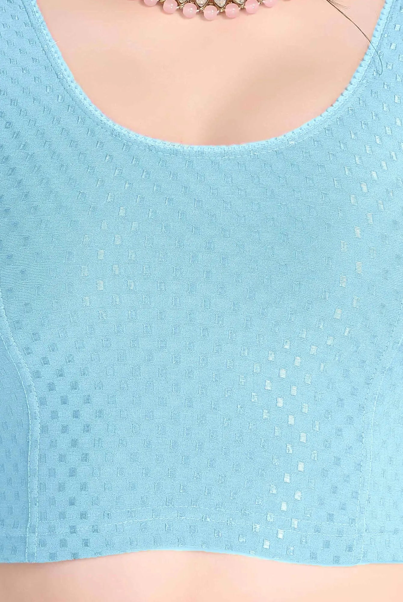 FINESTFIT Stay On Trend Latest Fashion 100% Cotton Dobby Readymade Blouses for Women,Round Neckline with Organza Balloon Sleeves.4520