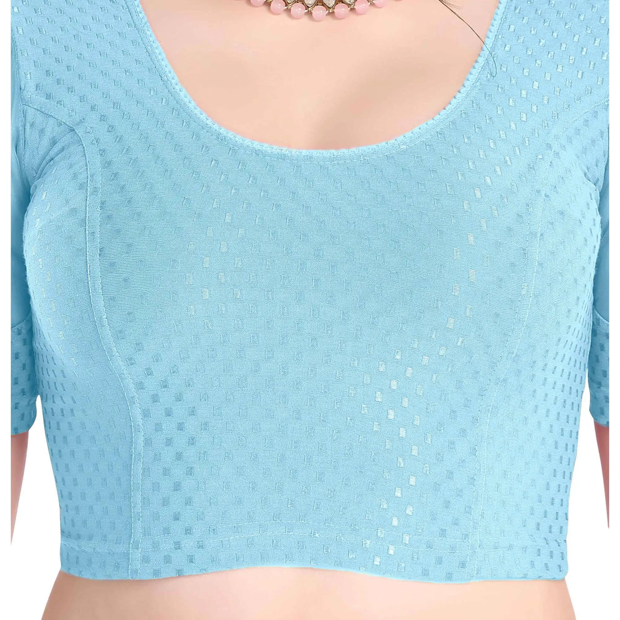FINESTFIT Stay On Trend Latest Fashion 100% Cotton Dobby Readymade Blouses for Women,Round Neckline with Organza Balloon Sleeves.4520