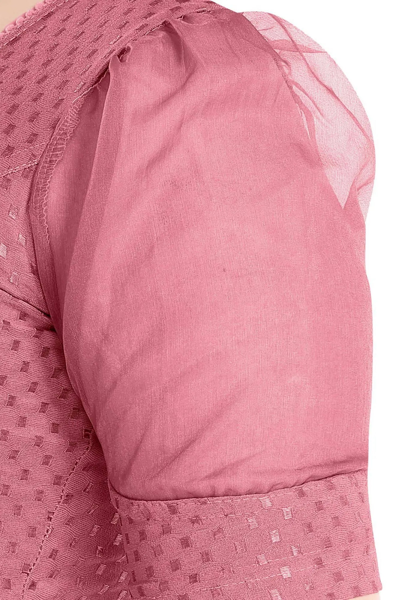 FINESTFIT Stay On Trend Latest Fashion 100% Cotton Dobby Readymade Blouses for Women,Round Neckline with Organza Balloon Sleeves.4520