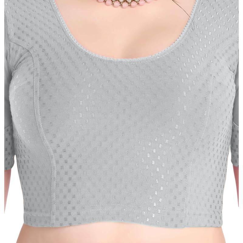 FINESTFIT Stay On Trend Latest Fashion 100% Cotton Dobby Readymade Blouses for Women,Round Neckline with Organza Balloon Sleeves.4520