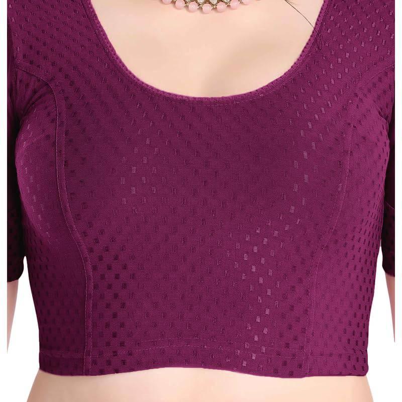 FINESTFIT Stay On Trend Latest Fashion 100% Cotton Dobby Readymade Blouses for Women,Round Neckline with Organza Balloon Sleeves.4520