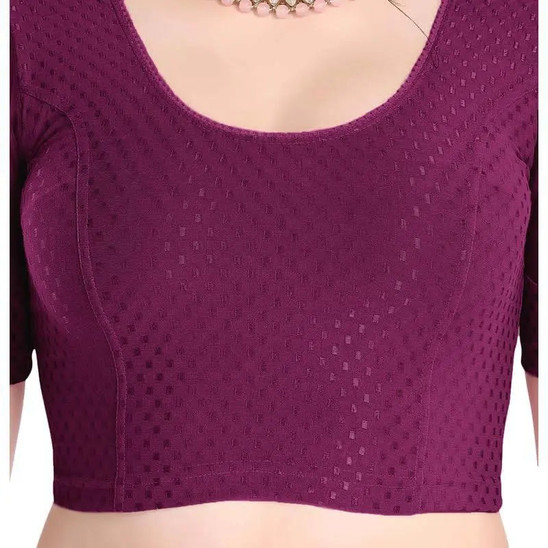 FINESTFIT Stay On Trend Latest Fashion 100% Cotton Dobby Readymade Blouses for Women,Round Neckline with Organza Balloon Sleeves.4520