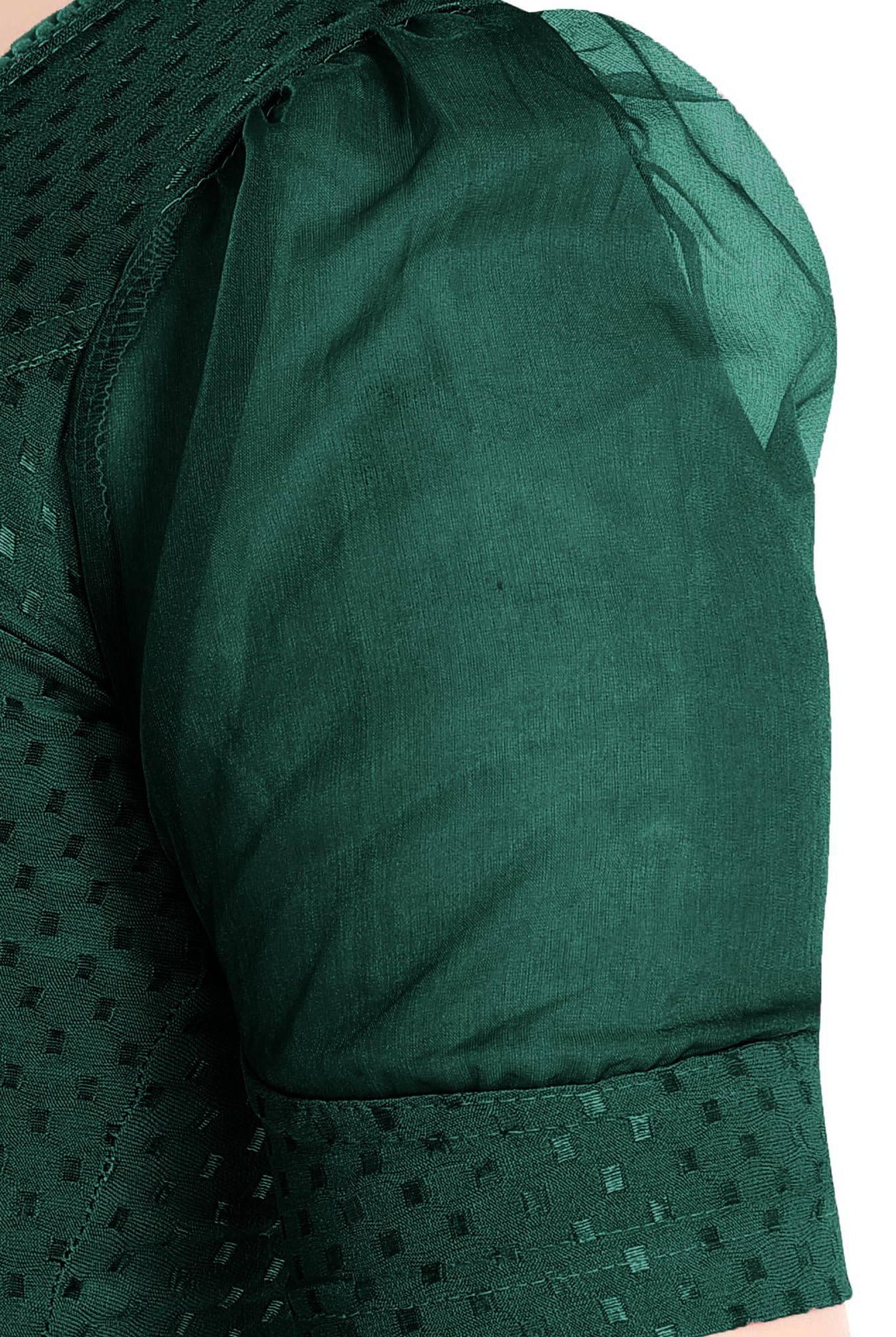 FINESTFIT Stay On Trend Latest Fashion 100% Cotton Dobby Readymade Blouses for Women,Round Neckline with Organza Balloon Sleeves.4520