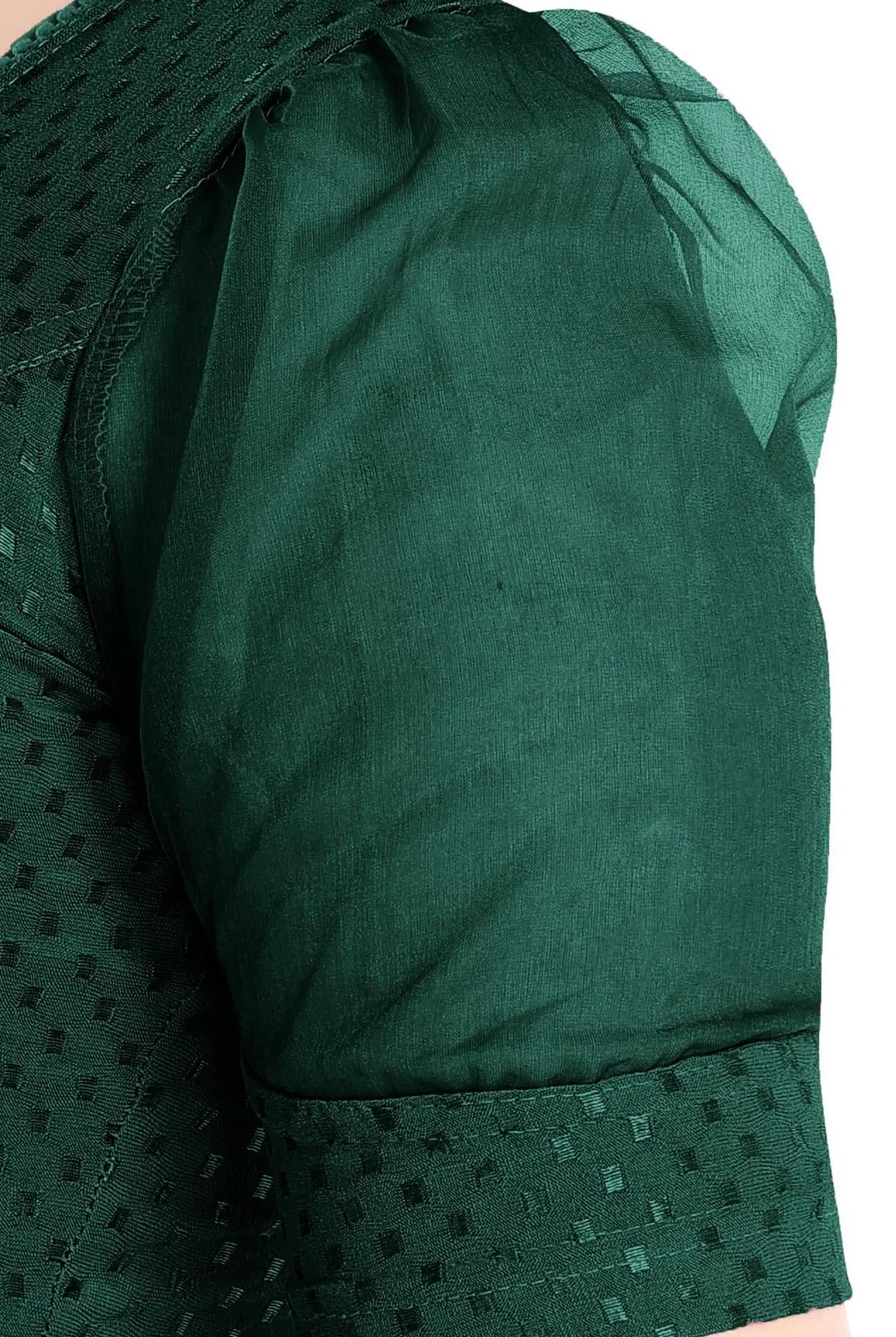 FINESTFIT Stay On Trend Latest Fashion 100% Cotton Dobby Readymade Blouses for Women,Round Neckline with Organza Balloon Sleeves.4520