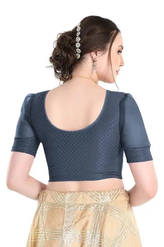 FINESTFIT Stay On Trend Latest Fashion 100% Cotton Dobby Readymade Blouses for Women,Round Neckline with Organza Balloon Sleeves.4520