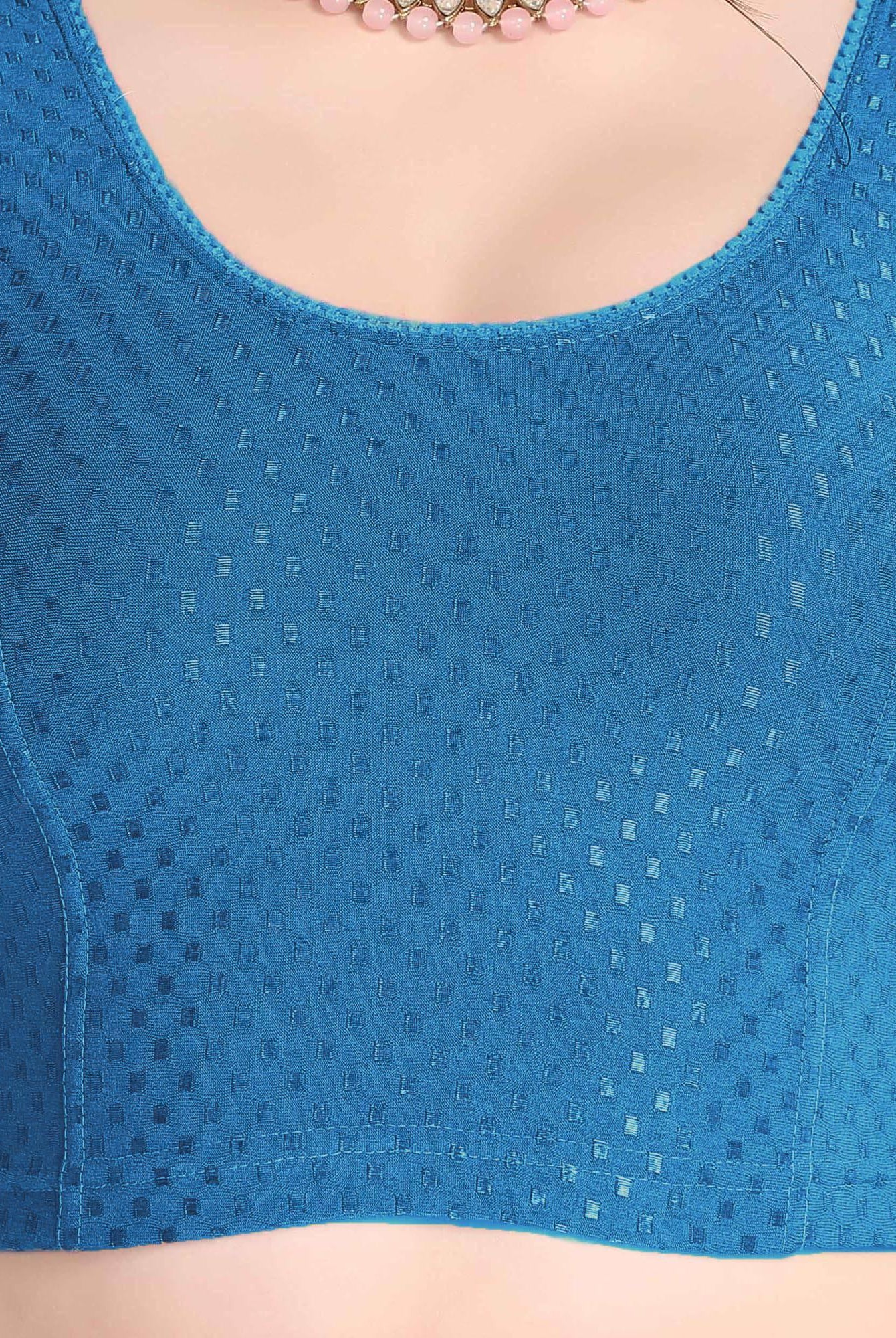 FINESTFIT Stay On Trend Latest Fashion 100% Cotton Dobby Readymade Blouses for Women,Round Neckline with Organza Balloon Sleeves.4520