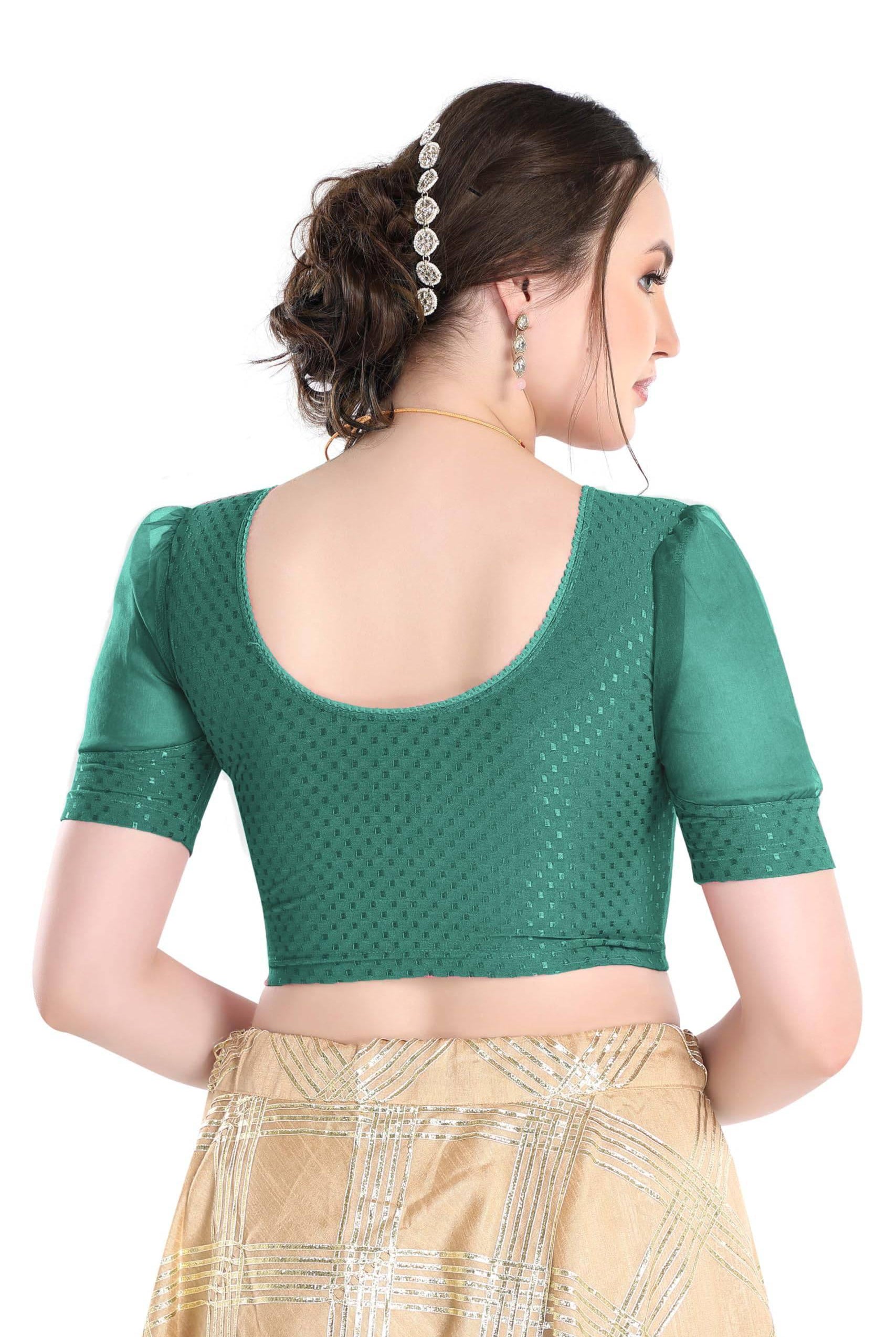 FINESTFIT Stay On Trend Latest Fashion 100% Cotton Dobby Readymade Blouses for Women,Round Neckline with Organza Balloon Sleeves.4520