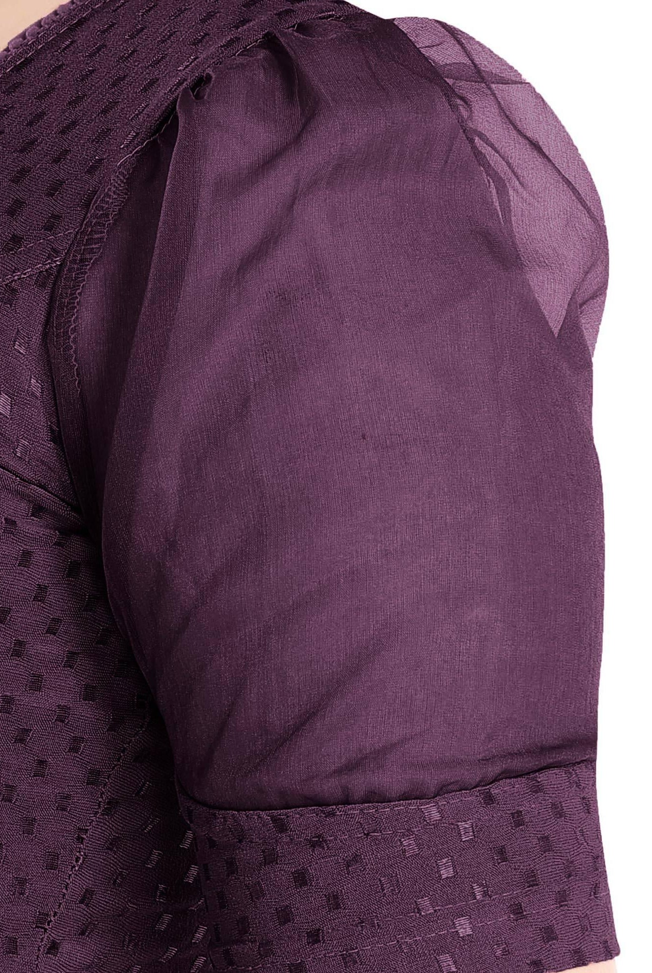 FINESTFIT Stay On Trend Latest Fashion 100% Cotton Dobby Readymade Blouses for Women,Round Neckline with Organza Balloon Sleeves.4520